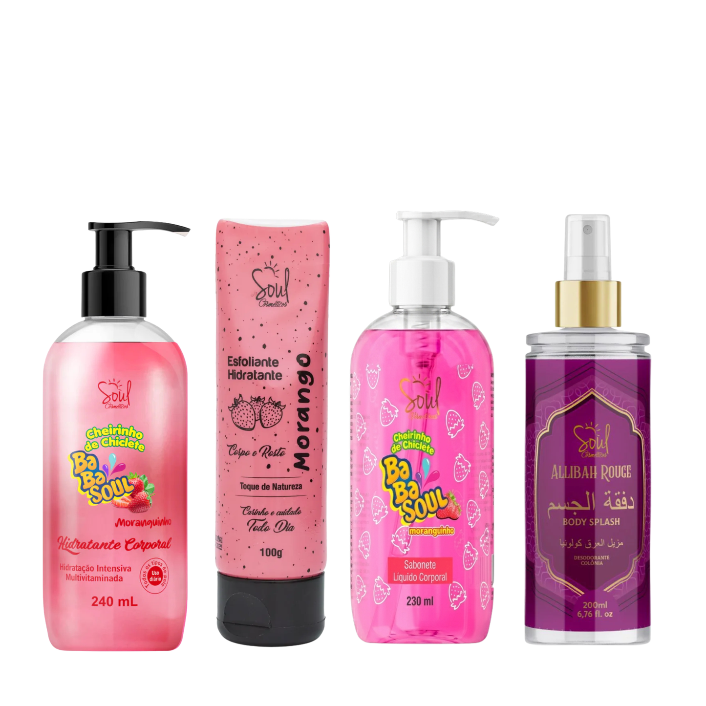 Kit Moranguinho Soul Glamour — Hidratante + Esfoliante + Sabonete + Body Splash
