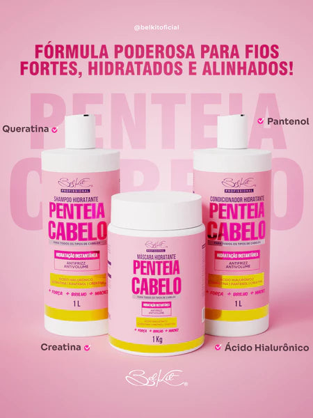 Kit Capilar Penteia Cabelo Belkit — Hidratação Instantânea, Antifrizz e Antivolume (3 Produtos)