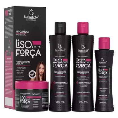 Kit Capilar Liso com Força — Tratamento Profissional Completo (4 Produtos)